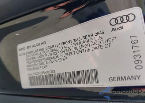 2024 Audi A5 Sportback Premium 45 Tfsi S Line Quattro S Tronic from USA, damaged, VIN WAUDACF50RA081363